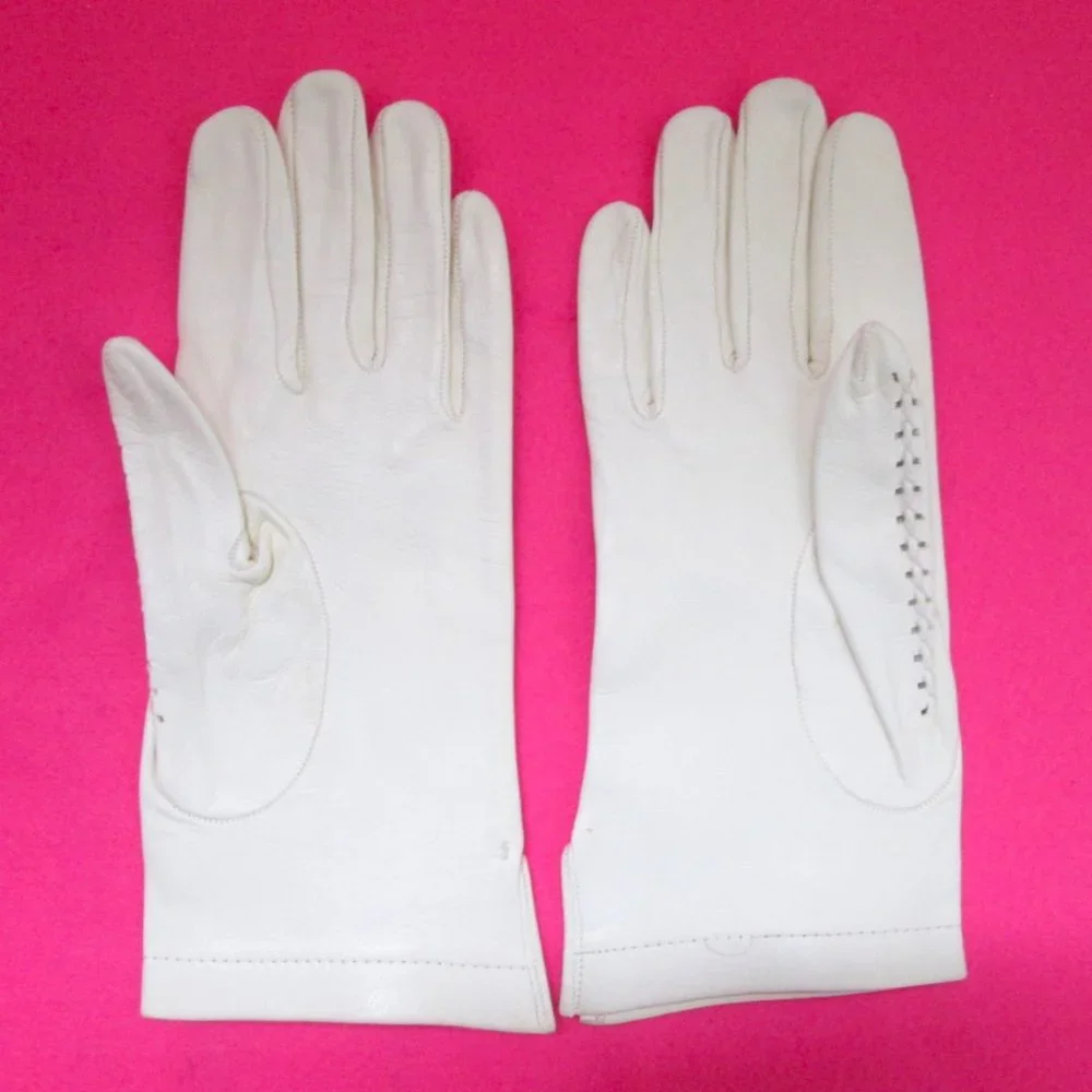 1950s vintage white leather corset gloves size 7.5
